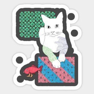 Cat with a walking fish Sticker